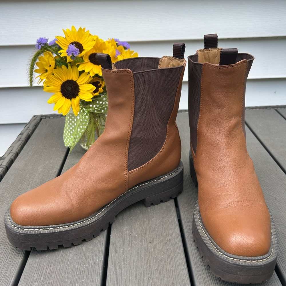 Sam Edelman  Laguna Leather Chelsea Ankle Boots  Cognac  Size 7.5